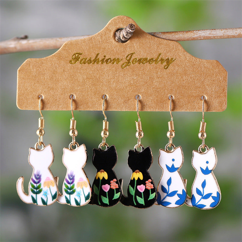 Wholesale  flower spot pattern cat earrings