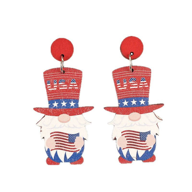 Wholesale American Independence Day cartoon five-pointed star retro wooden earrings