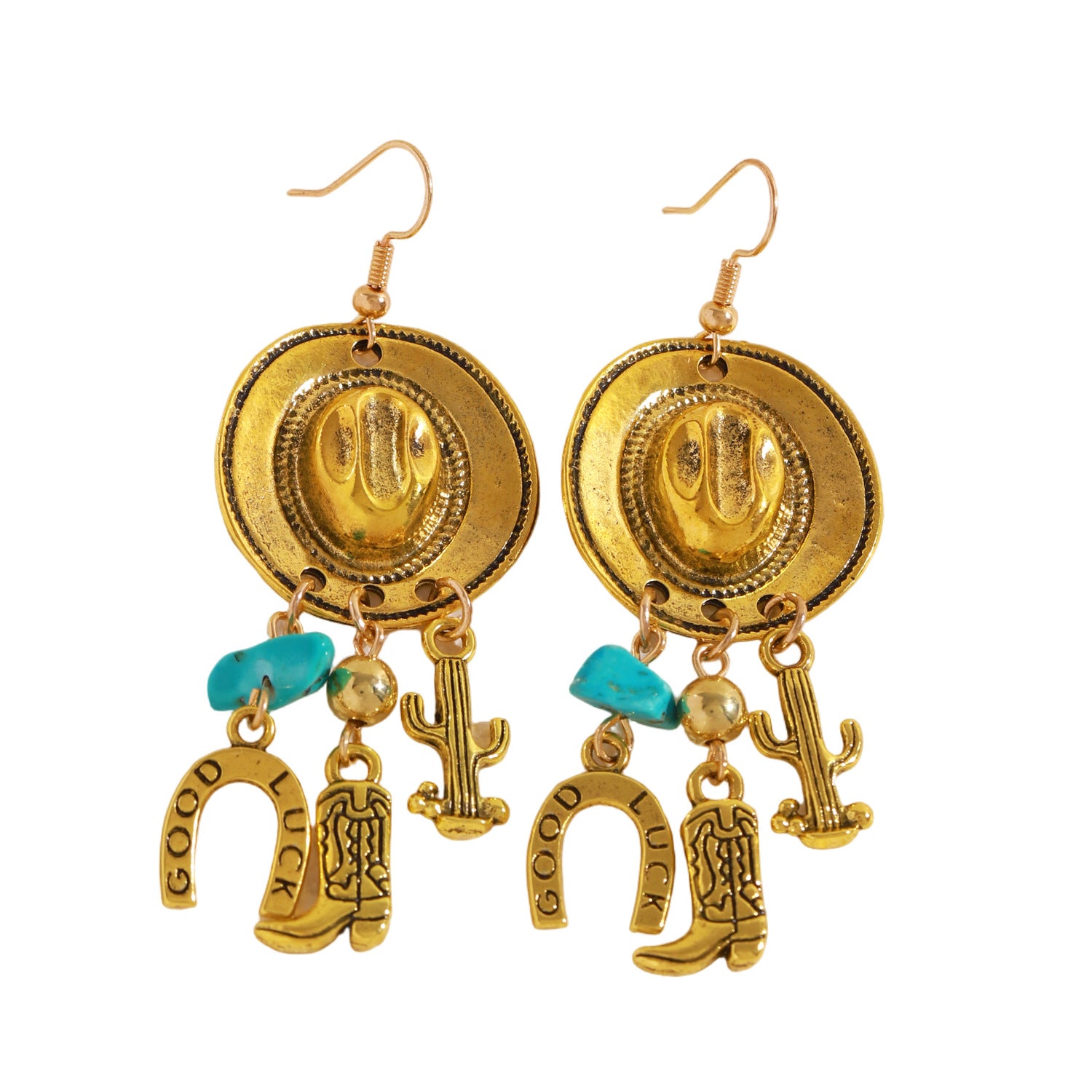 Wholesale Retro Cowboy Style Earrings With Hat Boots Cactus Horseshoe Pendants Alloy Ancient Silver Tone Chic Fashion Jewelry Accessory Gift