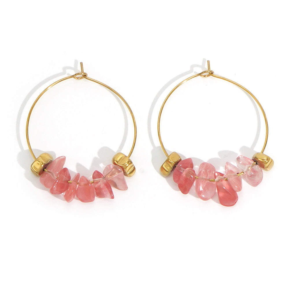 Wholesale Pink Green Natural Stone Earrings