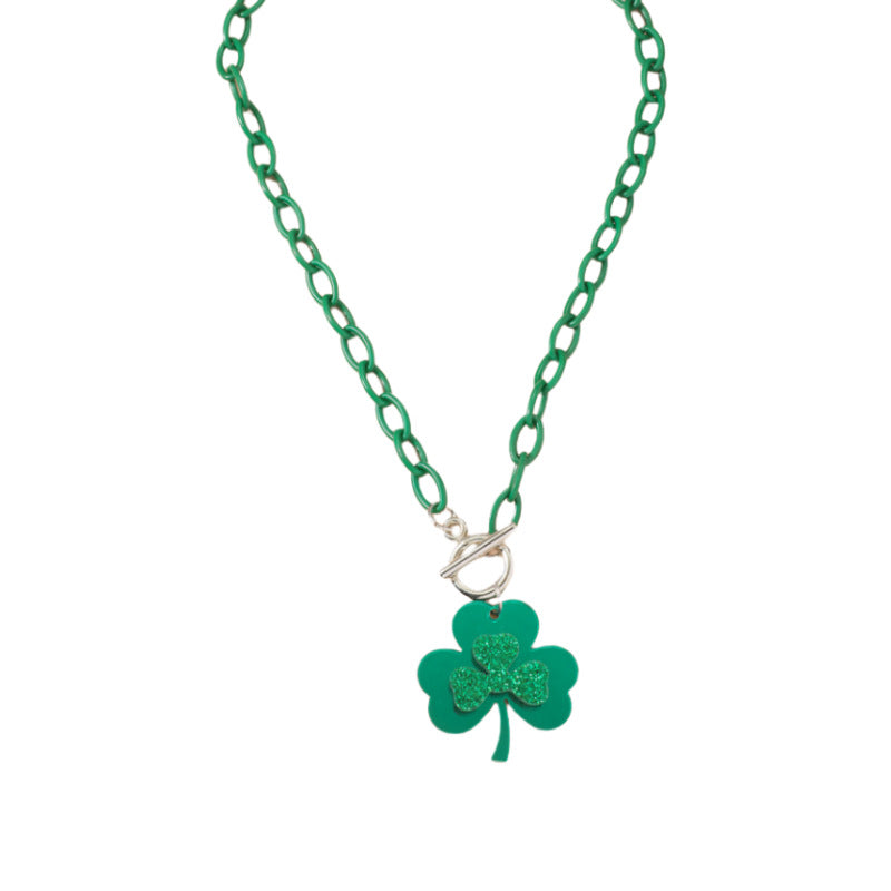 Wholesale St. Patrick's Day Shamrock Acrylic Necklace ACC-NE-GL001