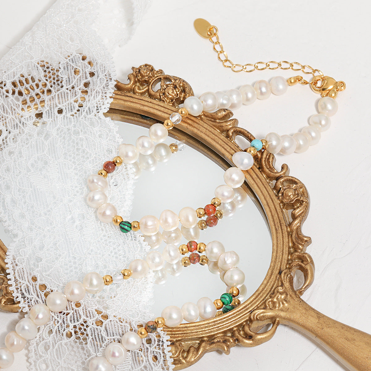 Wholesale Bohemian light luxury natural stone freshwater pearl titanium steel bracelet