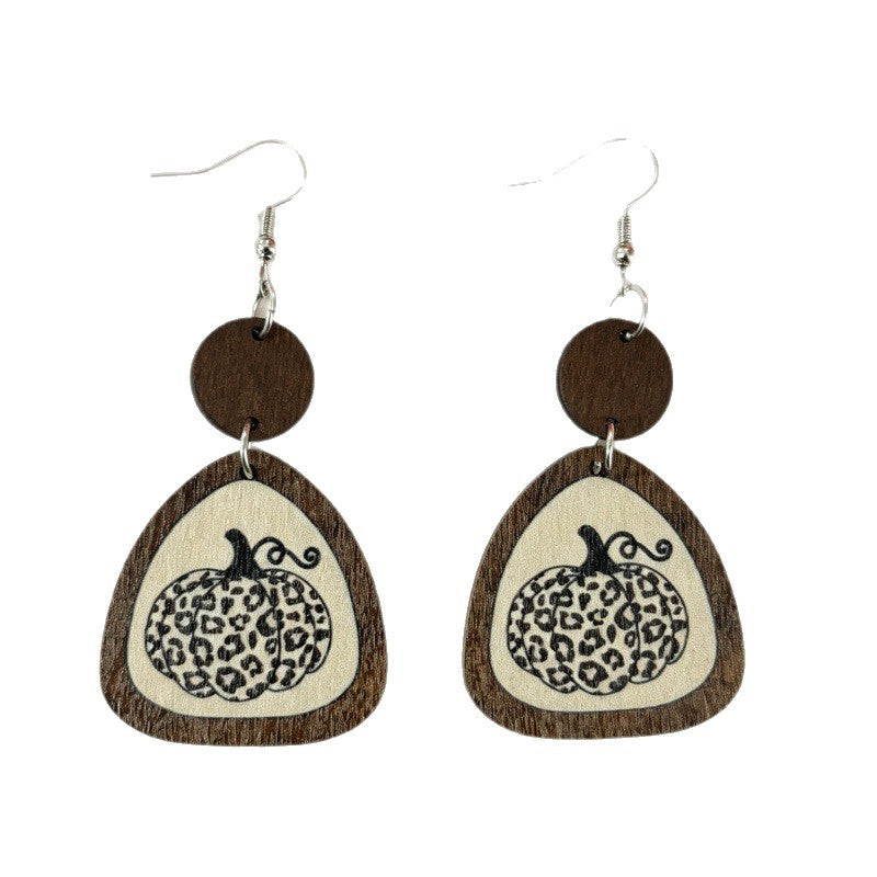 Wholesale Retro French Wooden Drop Earrings Carved Pumpkin Design  Party Fashion Jewelry Accessory