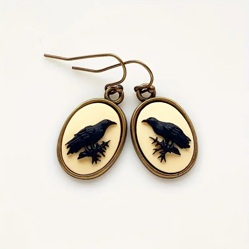Wholesale Vintage Oval DIY Three-dimensional Crow Alloy Earrings ACC-ES-MingC003