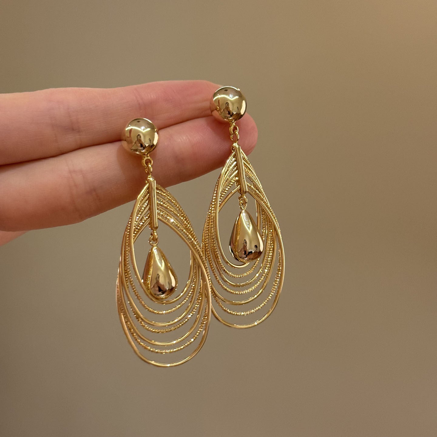 Wholesale Golden Multi-Layer Water Drop Long Earrings Fashion Jewelry Accessory for Party Wear Gift