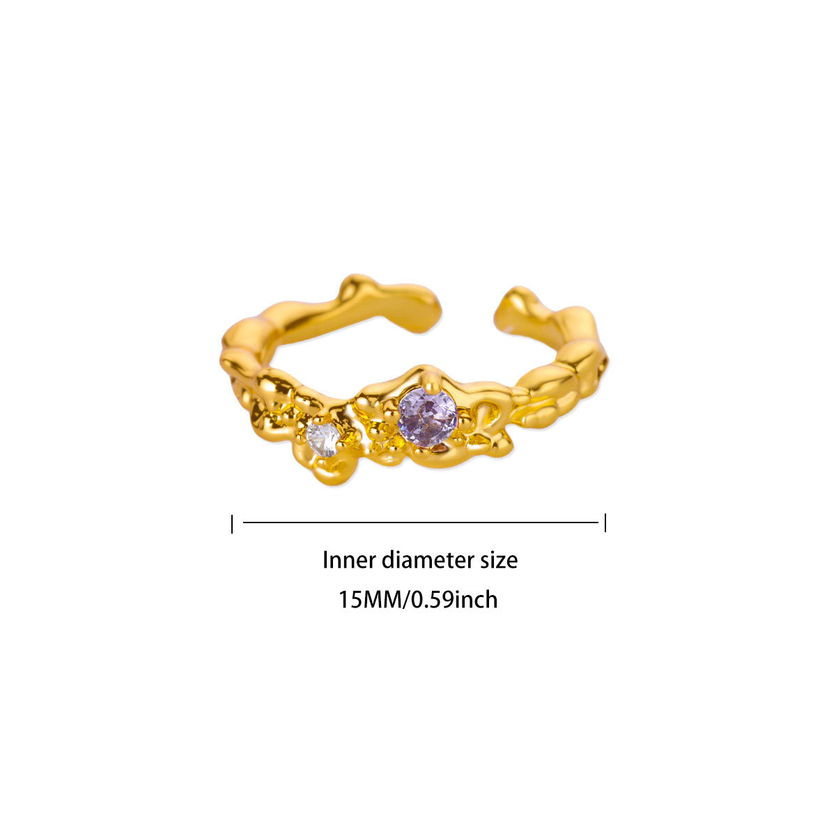 Wholesale Heart Shape Purple Bow Zircon Ring 18K Gold Plated Fashion Accessory Gift for Women Boutique Resale
