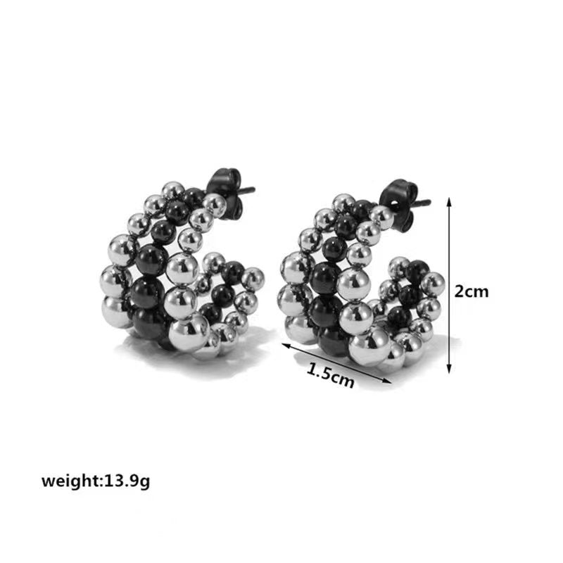 Wholesale Three-layer C-shaped Stainless Steel Earrings Light Luxury Earrings Steel Bead Earrings ACC-ES-BaiL004