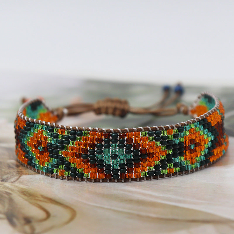 Wholesale Bohemian Geometric Gradient Rice Beads Colorful Braided Bracelet