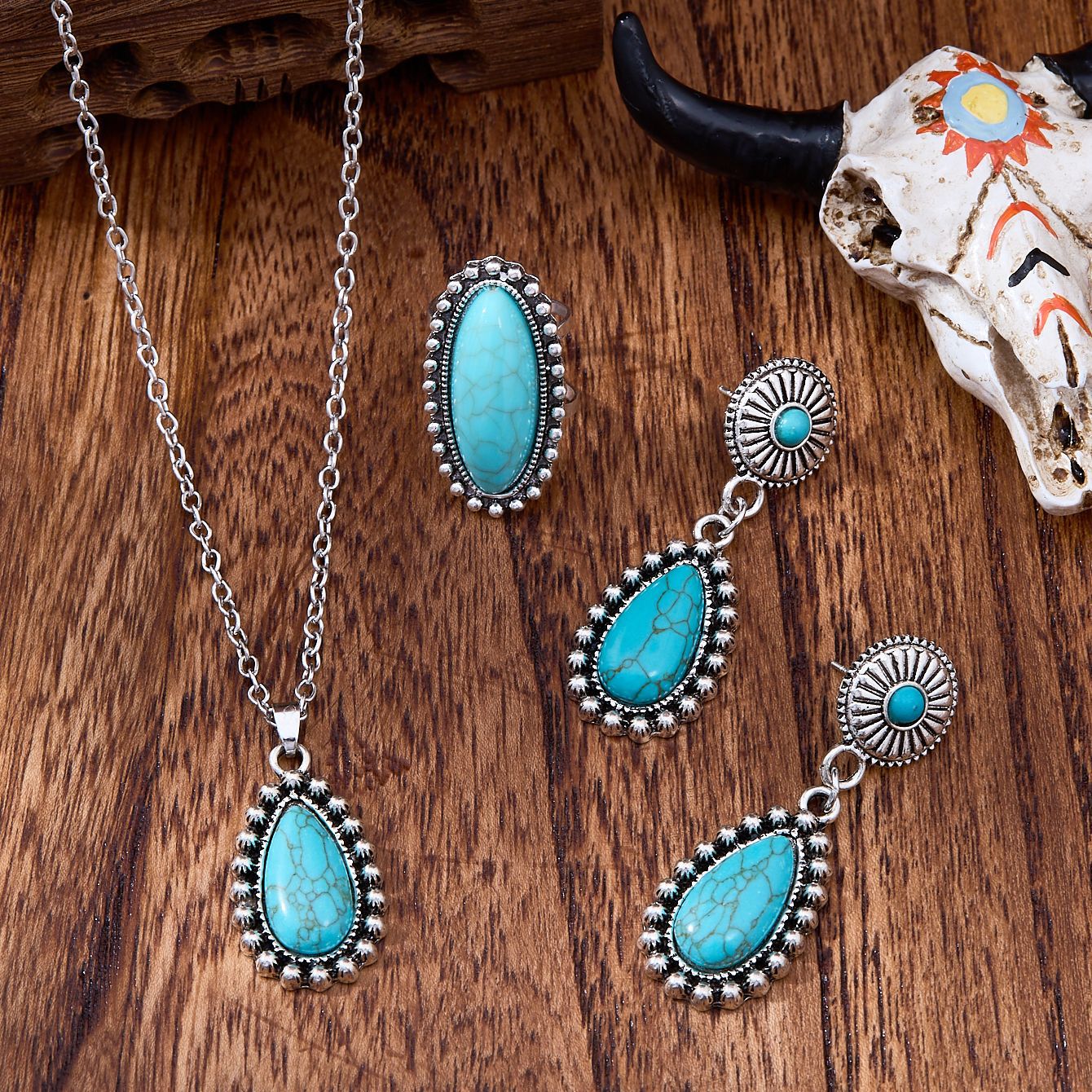 Wholesale Vintage Turquoise Drop Jewelry Set Fashion Accessory Boutique Resale