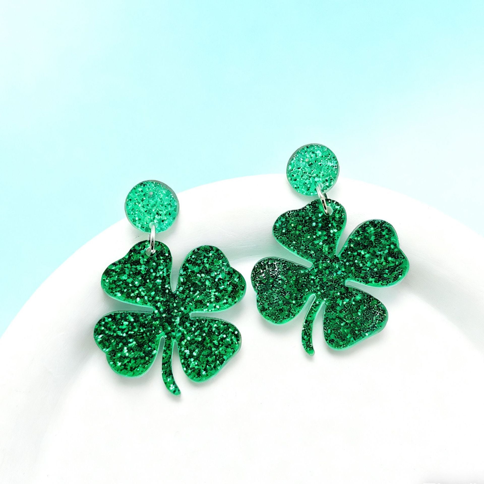 Wholesale Acrylic St.  Patrick' s Day Lucky Clover Irish Earrings