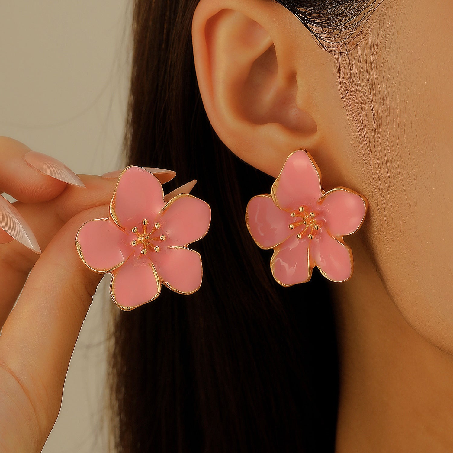Wholesale Stylish Flower Earrings For Women Double Layer Petal Colorful Dripping Oil Zinc Alloy Everyday Jewelry Accessory