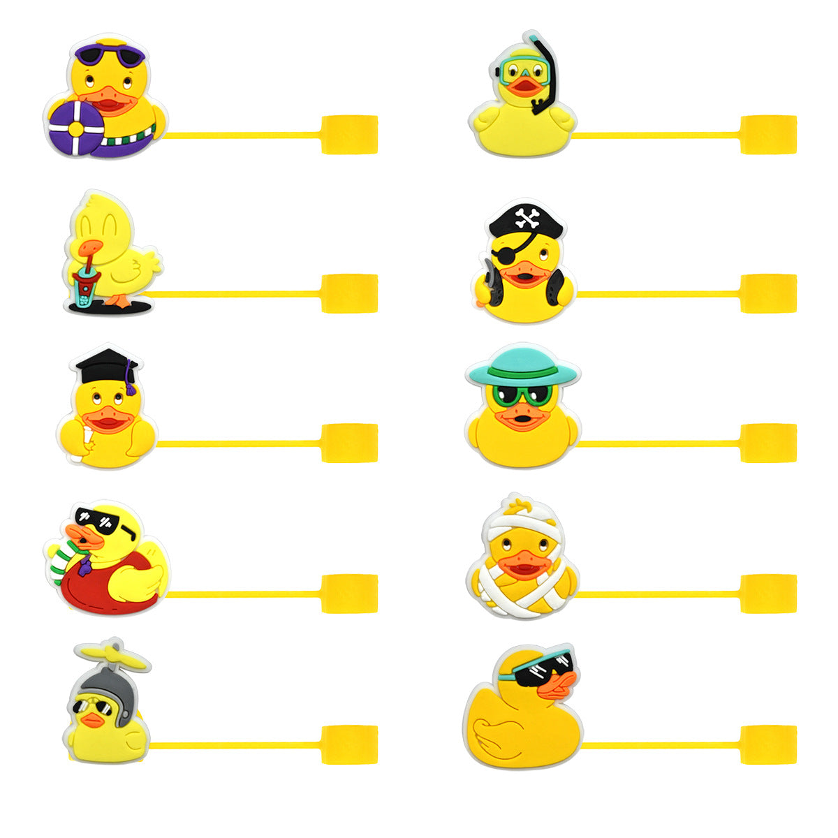 Wholesale Random 100pcs Cartoon yellow duck   10mm PVC Soft Straw Tube Cap