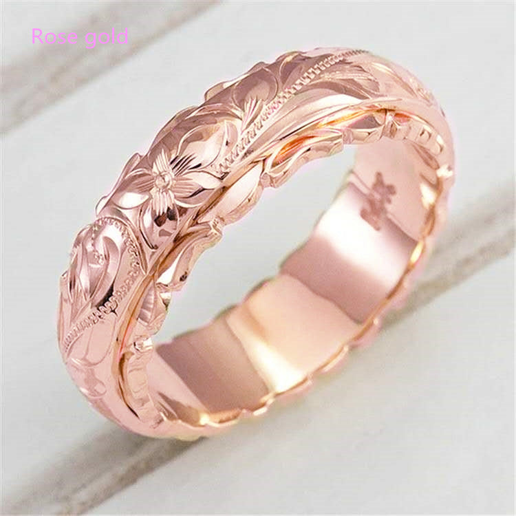 Wholesale Rose Flower 14k Gold Plated Floating Engraved Pinky Rings ACC-RS-Yudie004