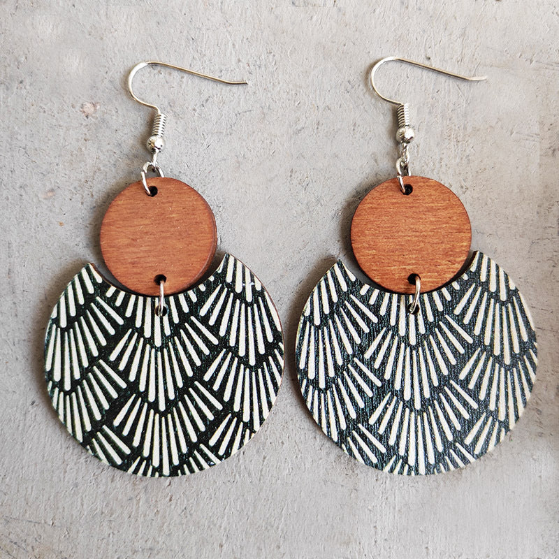 Wholesale 2pcs Wooden Print Earrings