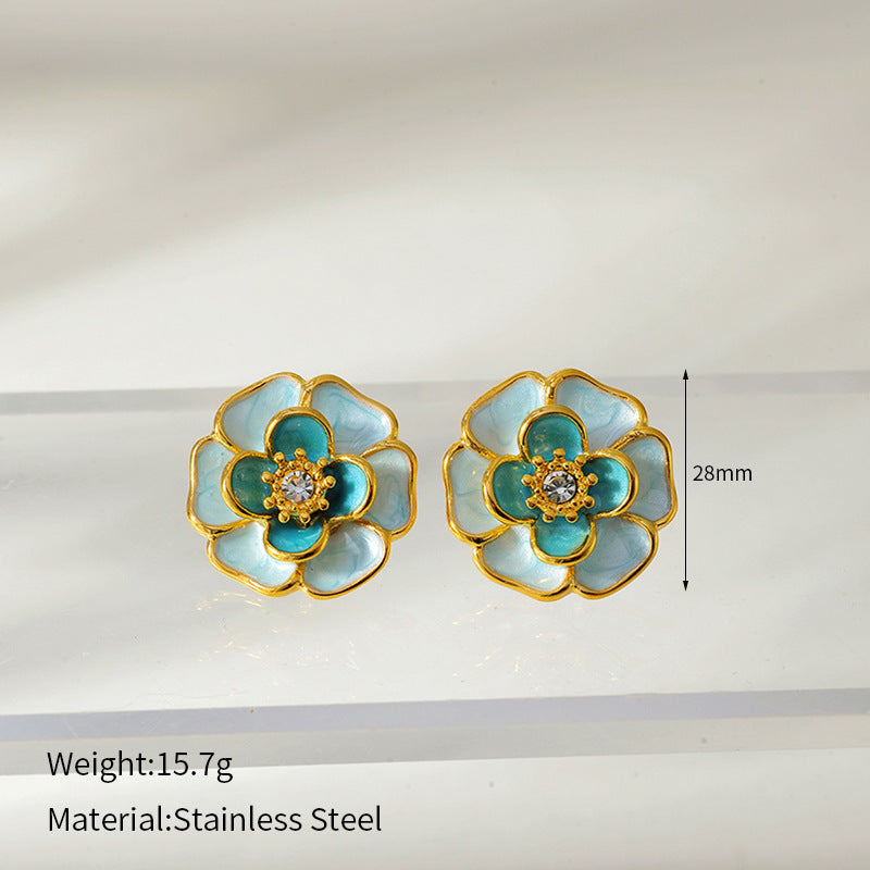 Wholesale Cat' s Eye Stone Dripping Oil Colorful Flower Necklace