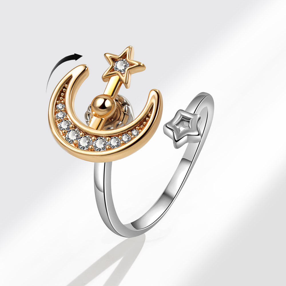 Wholesale Gold Plated Copper Adjustable Star Moon Ring Fashion Jewelry Gift