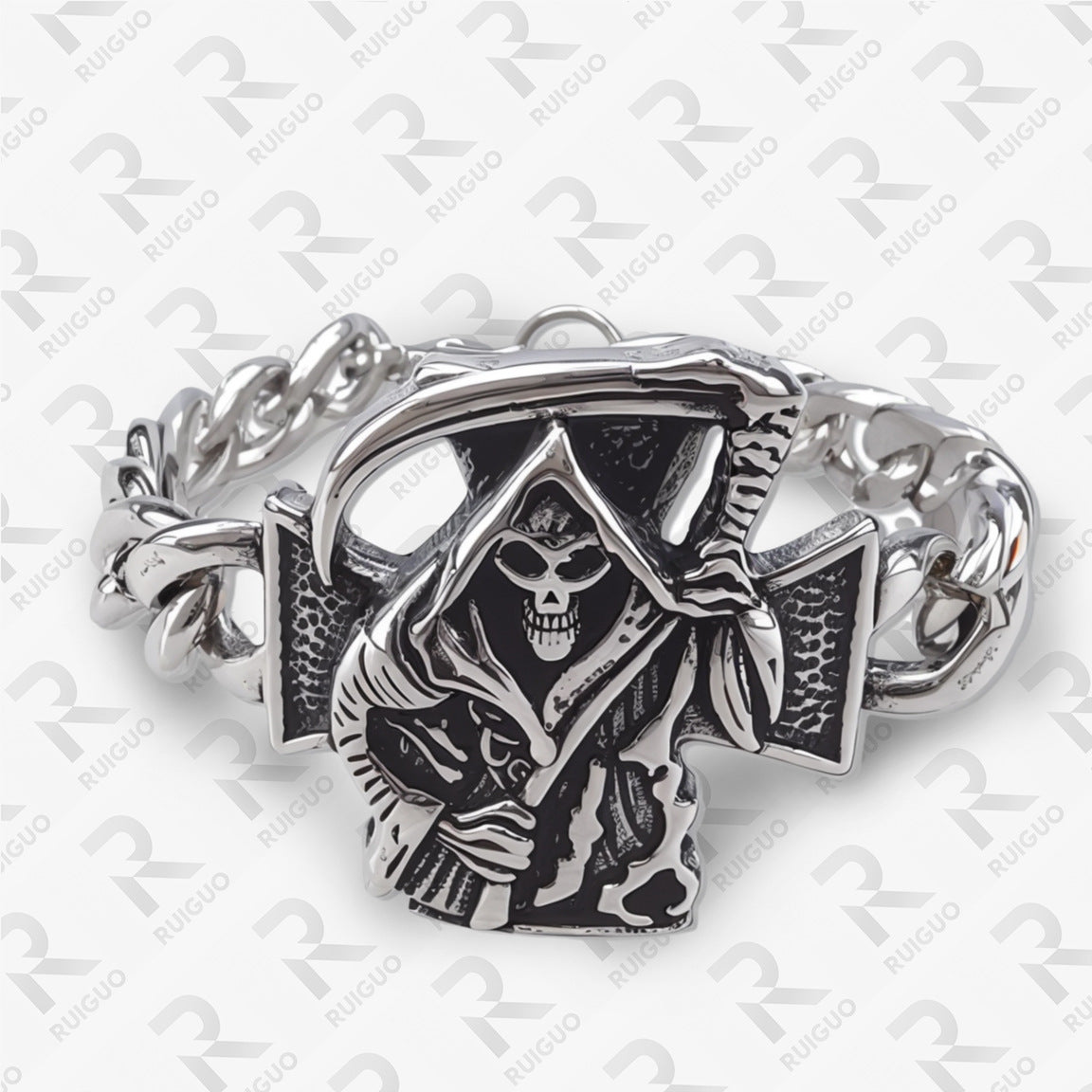 Wholesale Retro Five-pointed Star Flower Stainless Steel Cuban Punk Bracelet ACC-BT-Ruig001