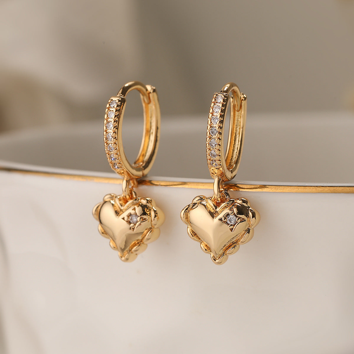 Wholesale Copper Gold Plated Zirconia Heart Earrings