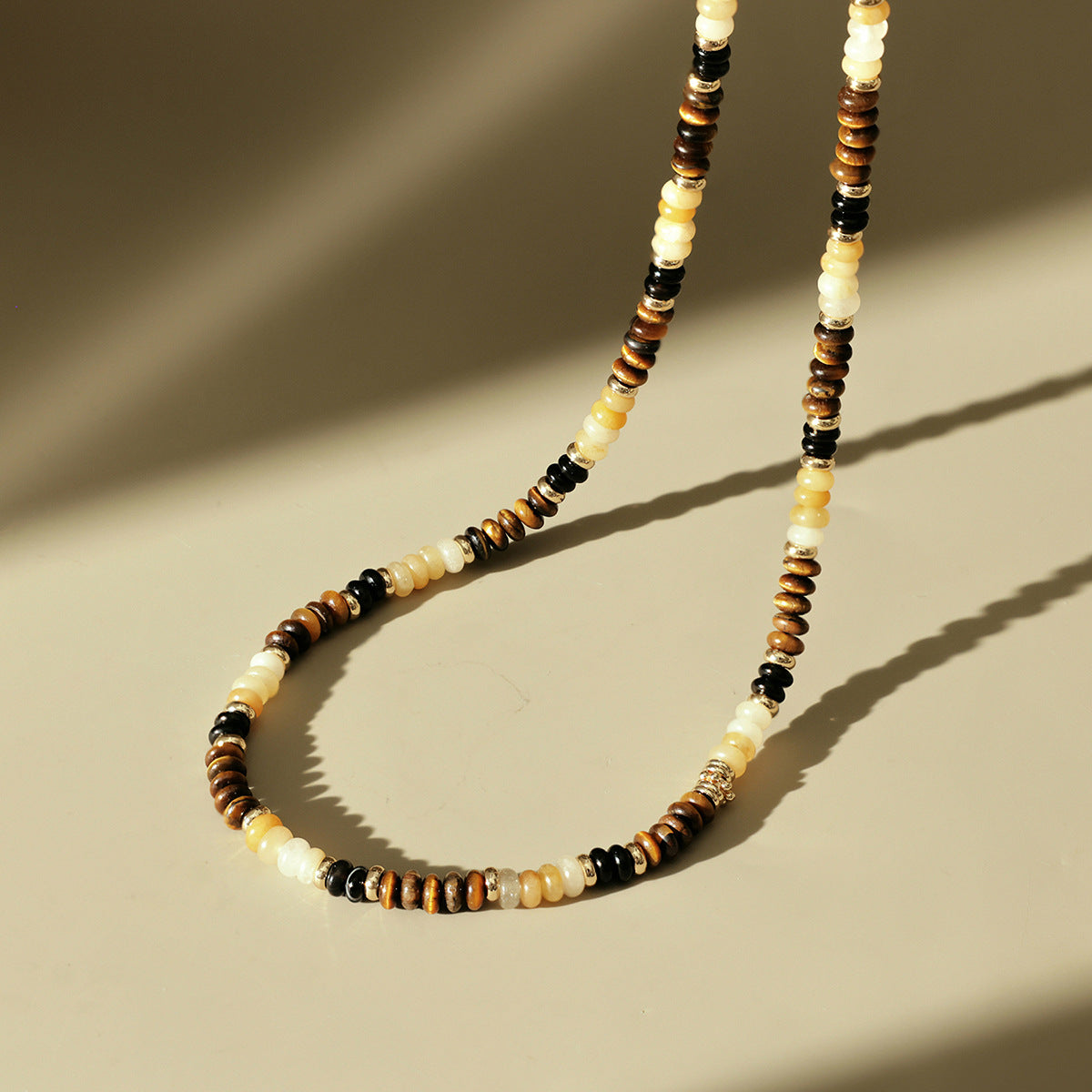 Wholesale Titanium Steel Natural Stone Tiger Eye Agate Lucky Beaded Necklace