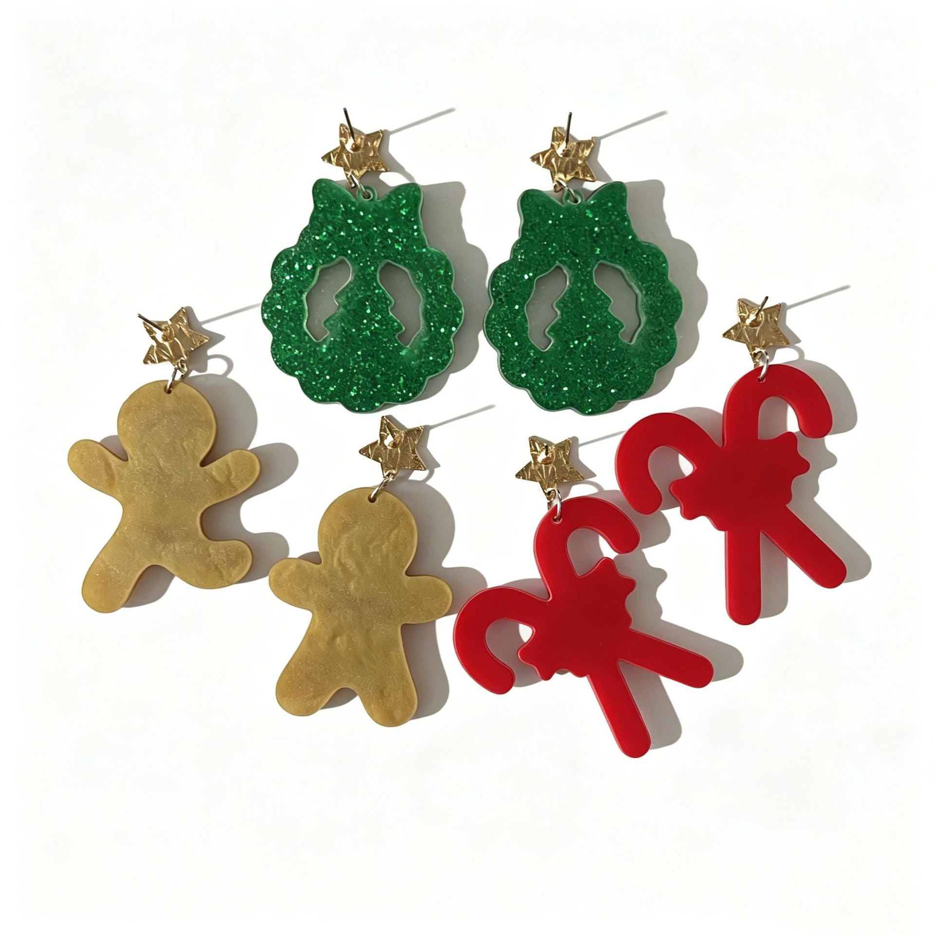 Wholesale Christmas Gingerbread Man Candy Cane Wreath Acrylic Drop Earrings For Women Fashion Party Jewelry Accessory Gift