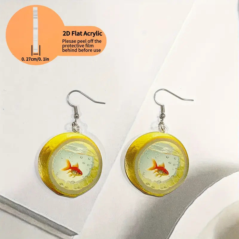 Wholesale Acrylic  Summer Lemon Creative Goldfish Tank Acrylic Earrings