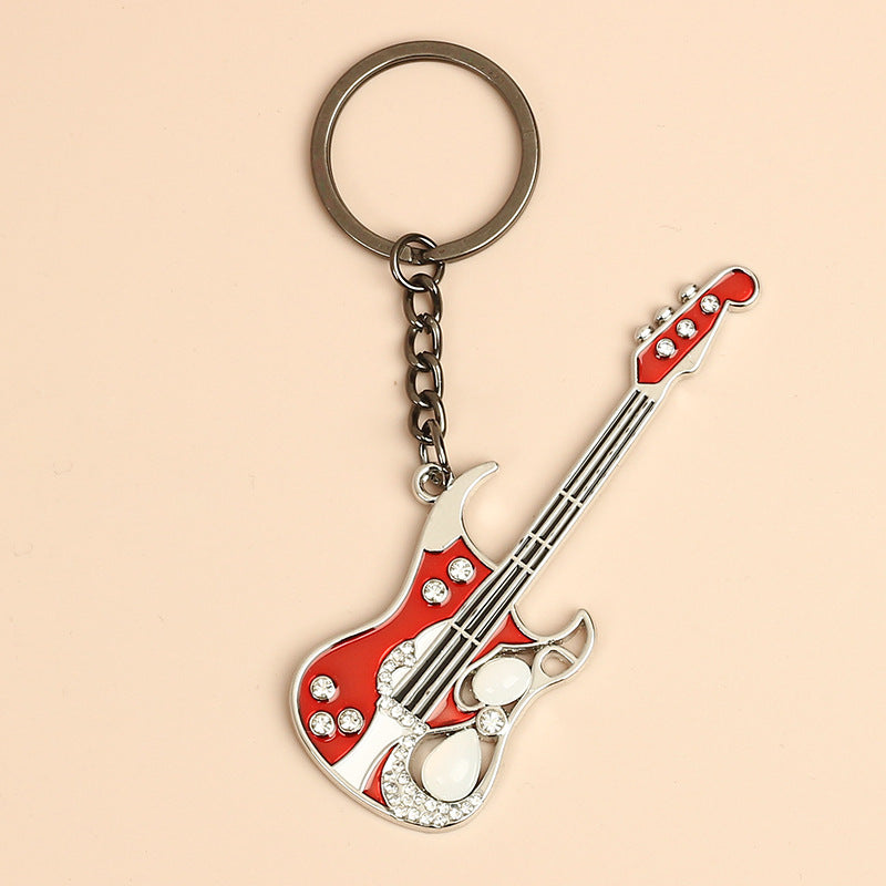 Wholesale Musical Instrument Metal Beads Dot Diamond Guitar Keychains ACC-KC-HongAo010