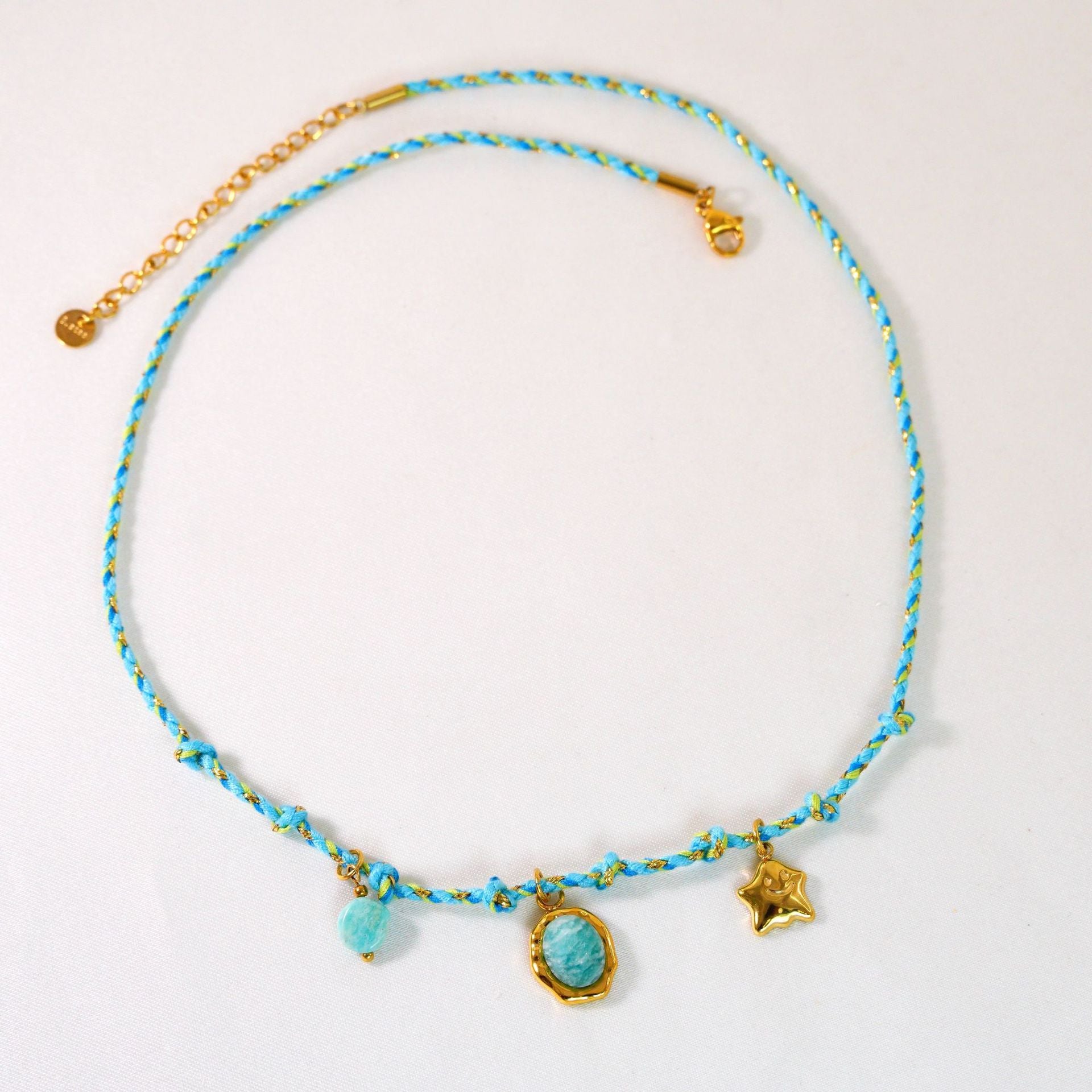 Wholesale Handmade Colorful Rope-Braided Titanium Steel Necklace with Multi-Pendant and Natural Stone,  Boutique Resale Jewelry Accessory