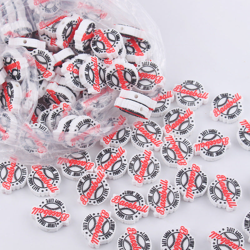 Wholesale 10pcs Cartoon Baseball Silicone Beads Focal Beads DIY Beadable Pen Accessories ACC-BDS-GuangTian027