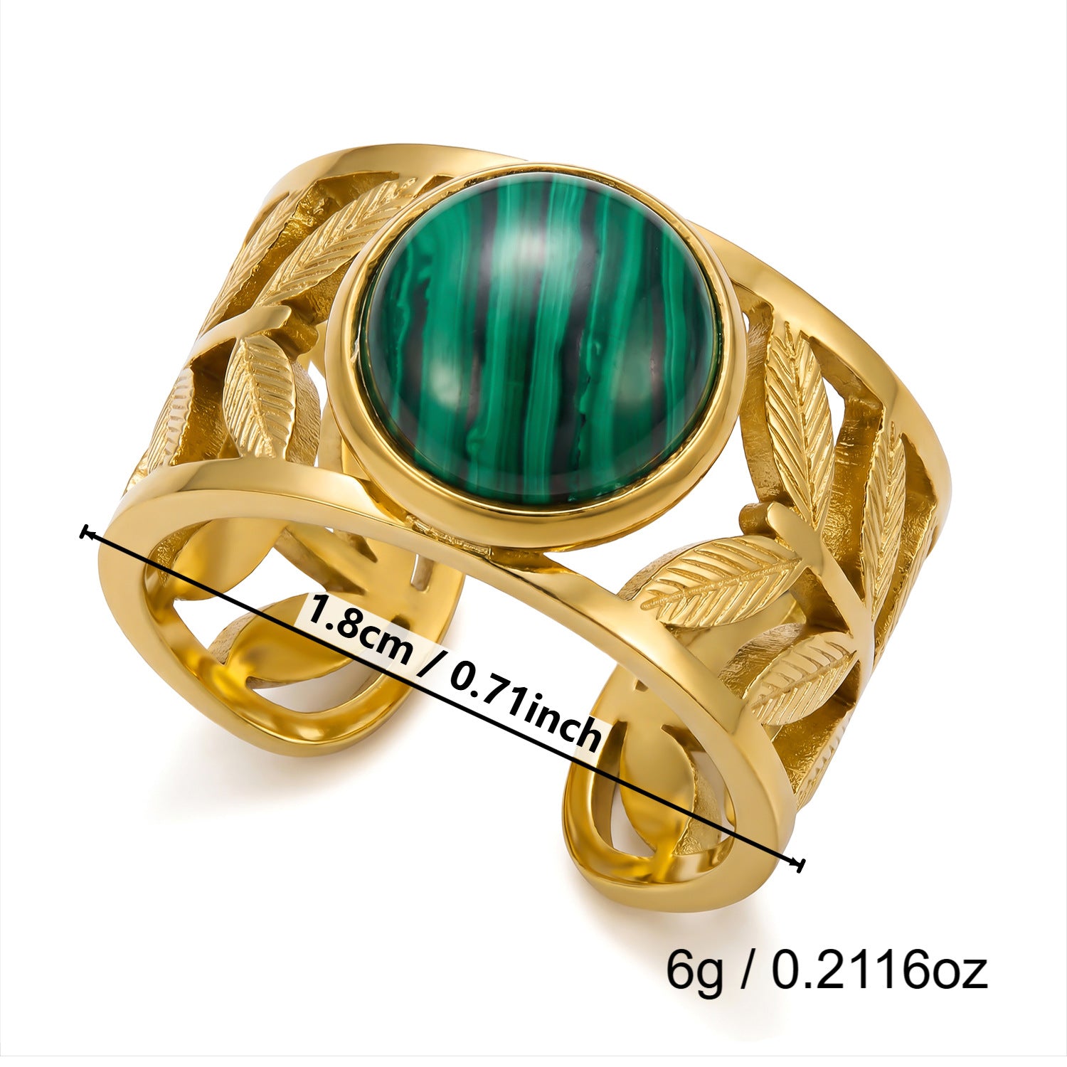 Wholesale 18k Gold Plated Stainless Steel Malachite Ring Vintage Stackable Jewelry Accessory