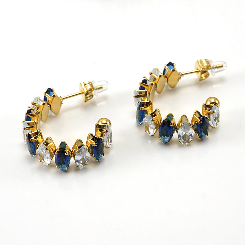 Wholesale Stainless Steel Diamond Earrings 18K Gold Titanium Steel Zircon Earrings ACC-ES-ZhongXin004