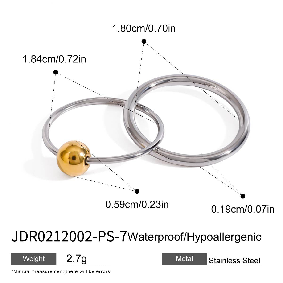 Wholesale  18k gold stainless steel gold and silver color matching double ring