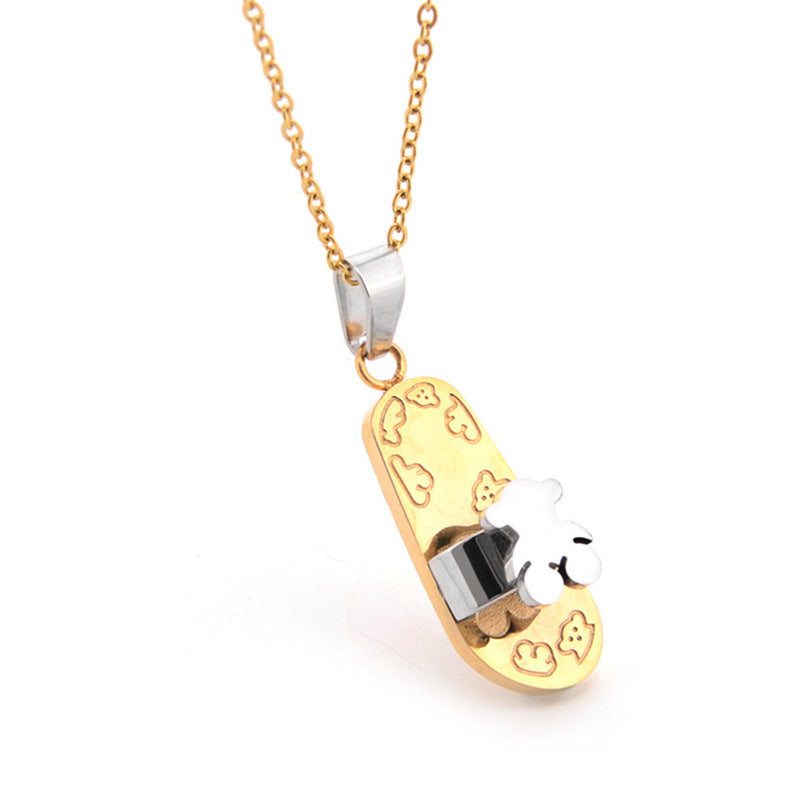 Wholesale Stainless Steel Necklace Golden Bear Slippers Gold Plated Necklace ACC-NE-MS032