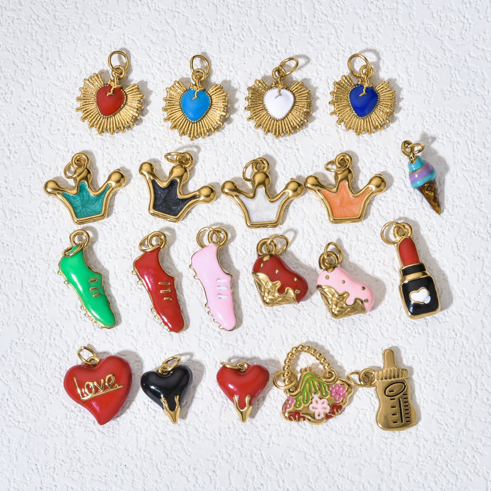 Wholesale Retro Style Heart Series Oil Dripping Colorful Stainless Steel  Charms