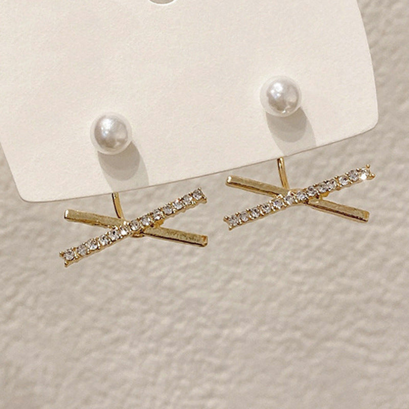 Wholesale Silver Needle Pearl  Rose Bow Front and Back Large Earrings