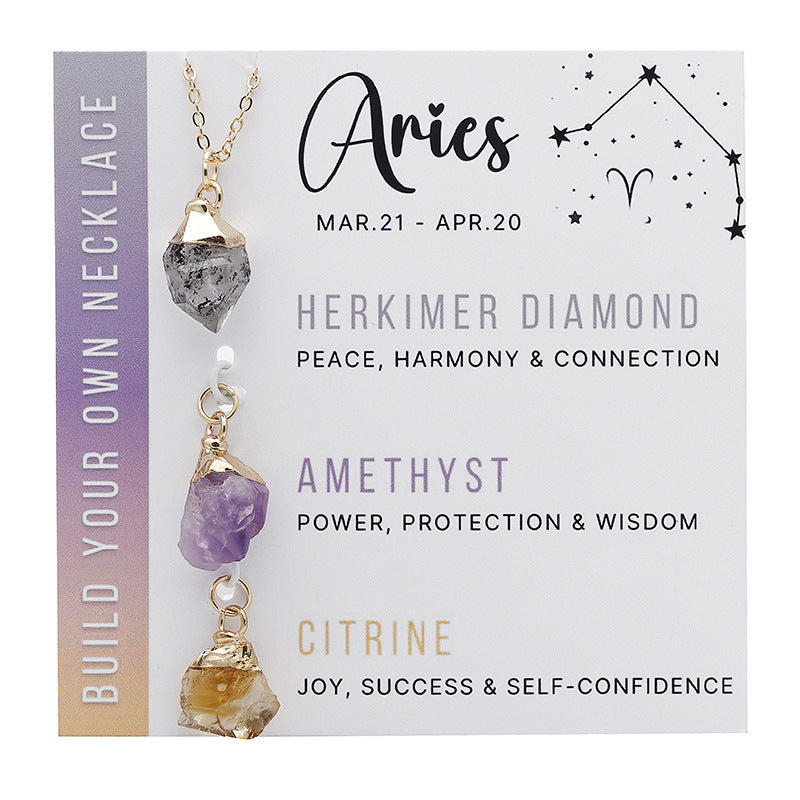 Wholesale Natural Stone Crystal Cards Stainless Steel Birthstone Twelve Zodiac Signs Necklace Set ACC-NE-ZhuangZ001