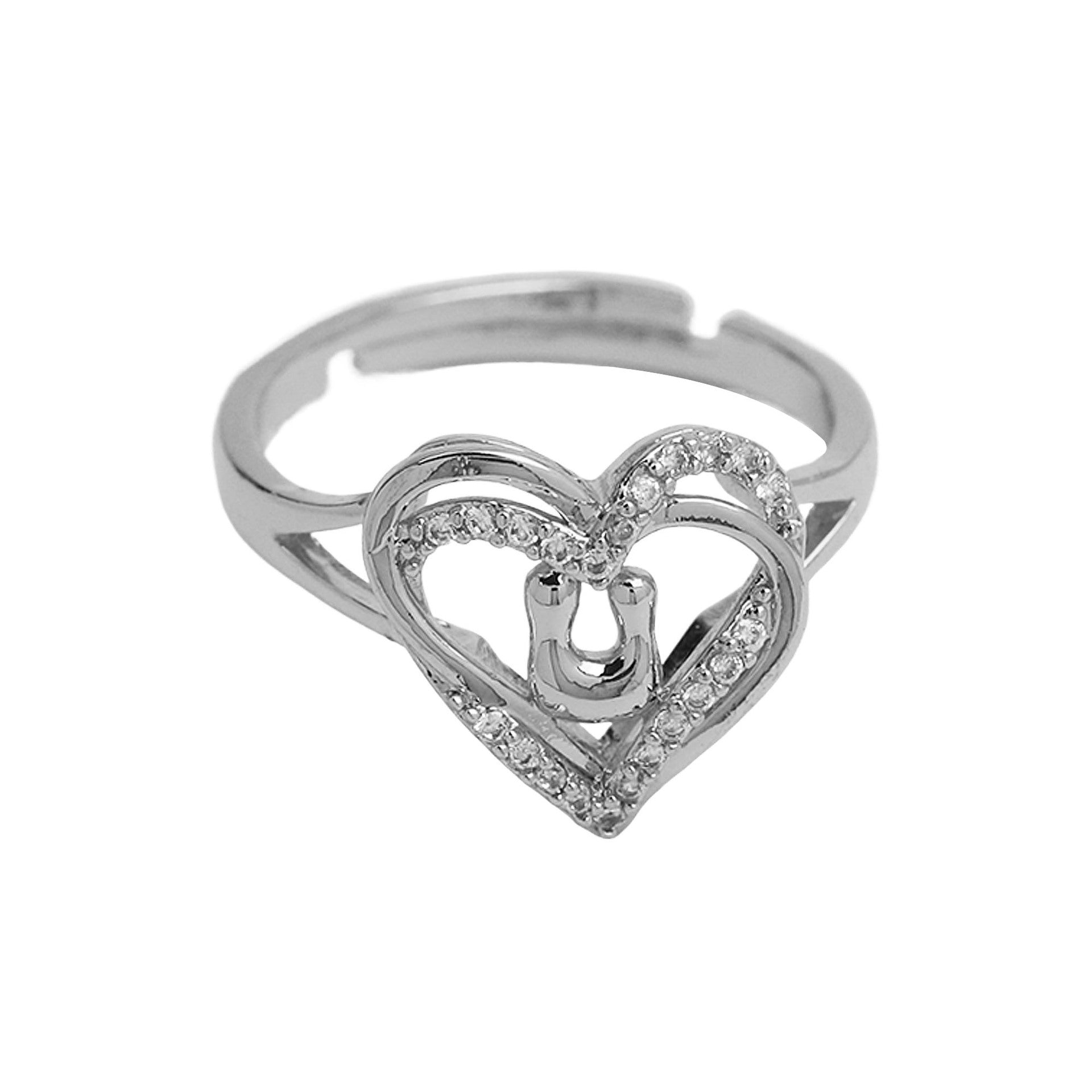 Wholesale silver love heart-shaped 26 English letters open heart women's ring