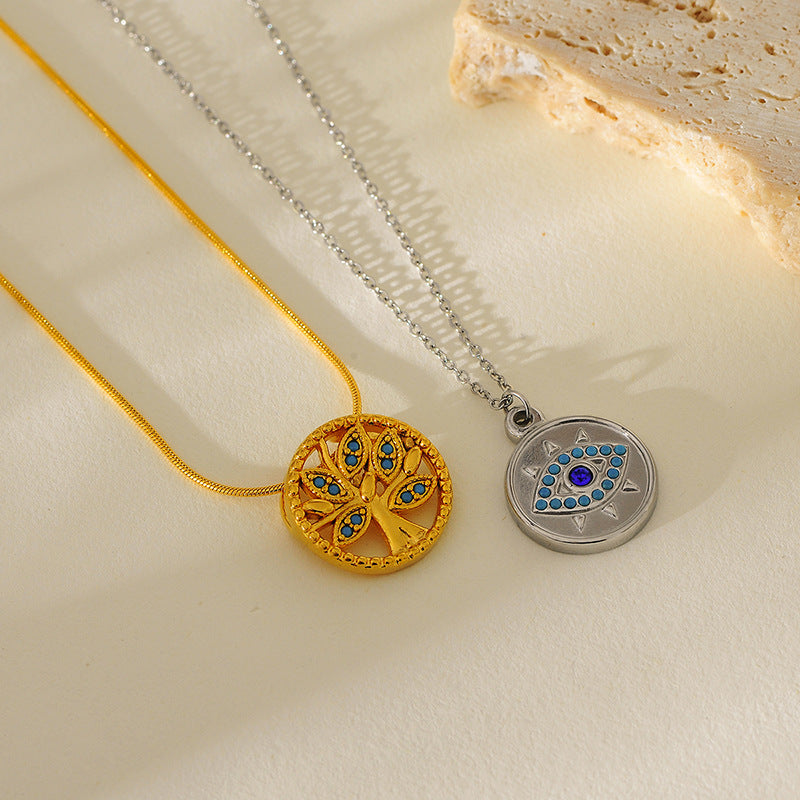 Wholesale Stainless Steel Gold-Plated Eye Leaf Pendant  Necklace