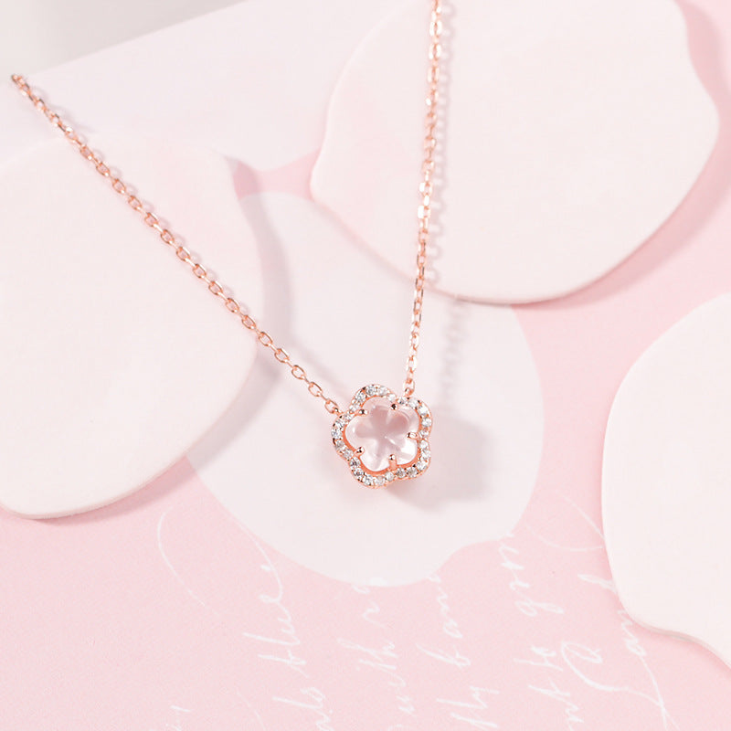 Wholesale Gentle and Sweet Pink Crystal Cherry Blossom Choker Necklace
