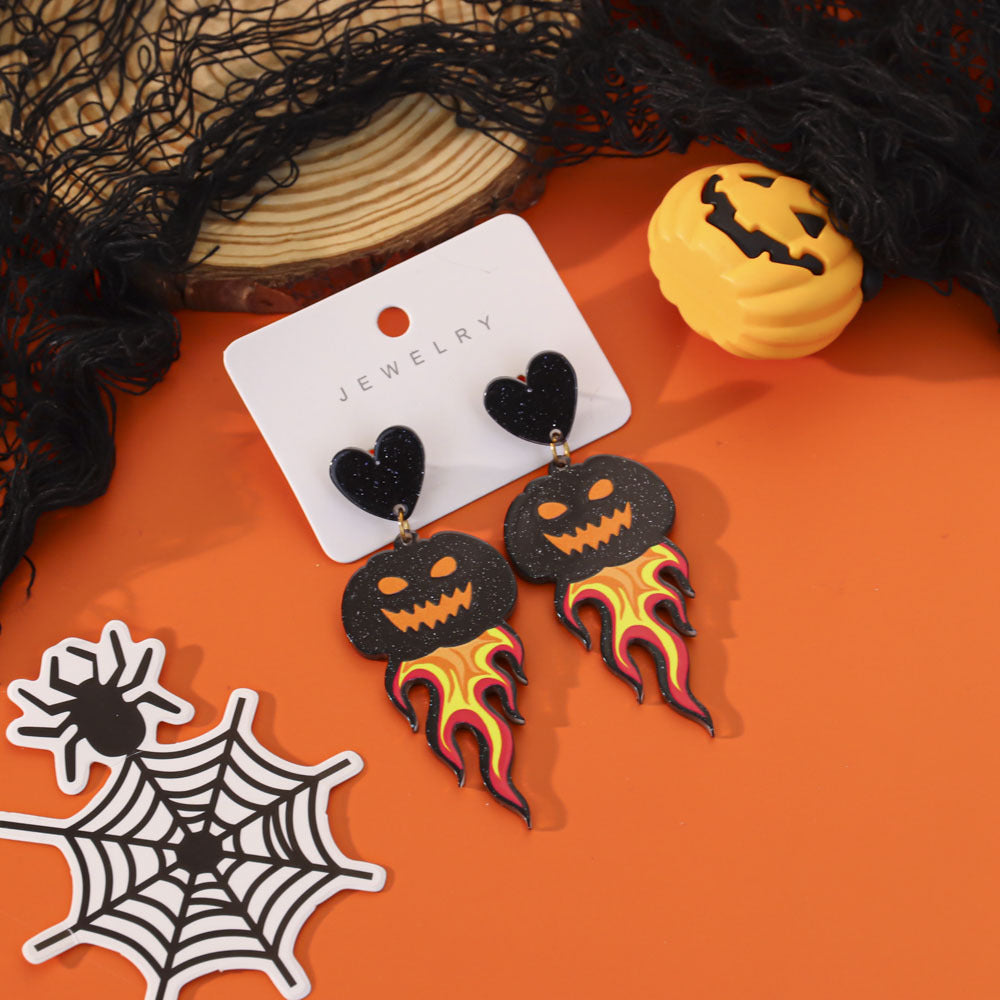 Wholesale  Acrylic Pumpkin Lantern Bat Earrings