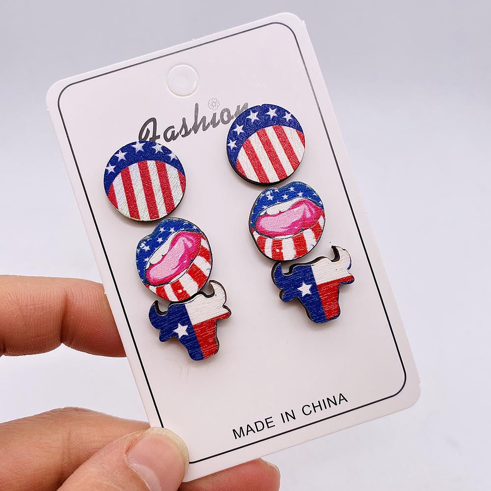 Wholesale American Independence Day Heart Shape Butterfly Wooden Earrings ACC-ES-CY021