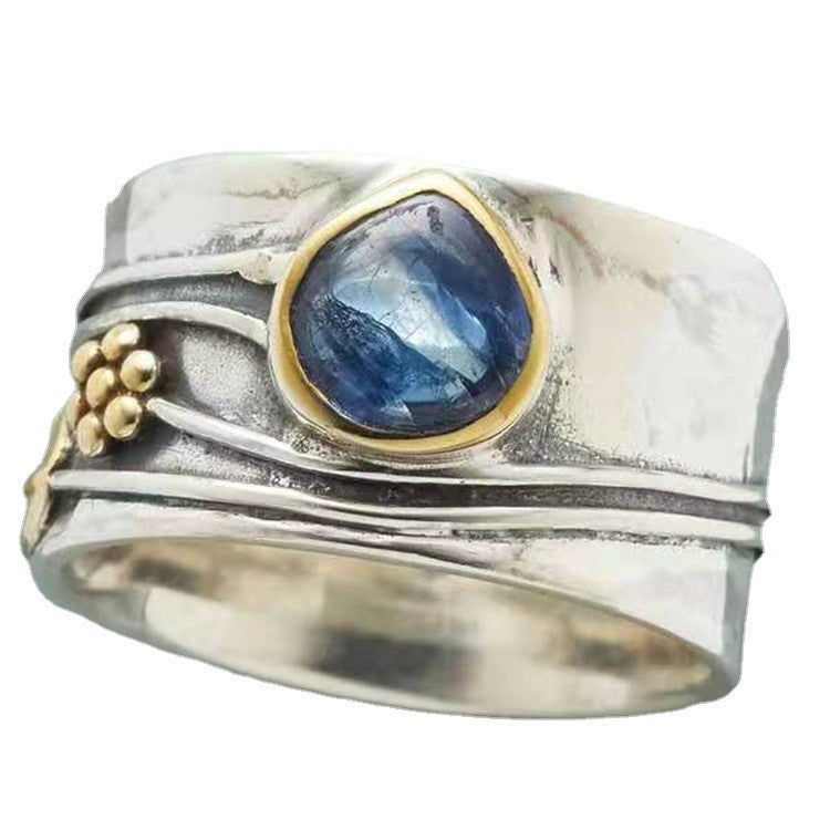 Wholesale Alloy Sea Blue Drop Ring Floral Leaf Design Women' s Jewelry Accessory Gift