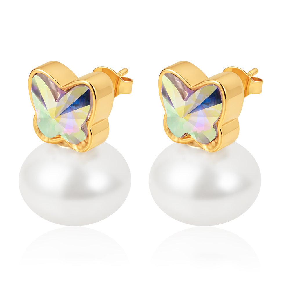 Wholesale Stainless Steel Butterfly Pearl Earrings Fashion Accessory for Women Boutique Resale
