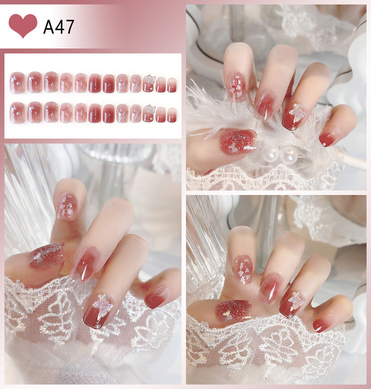 Wholesale 24 Pieces/box Glitter Nail Stickers Flower Pearl Wearable Nail Press-on Nails Kits Nail Stickers