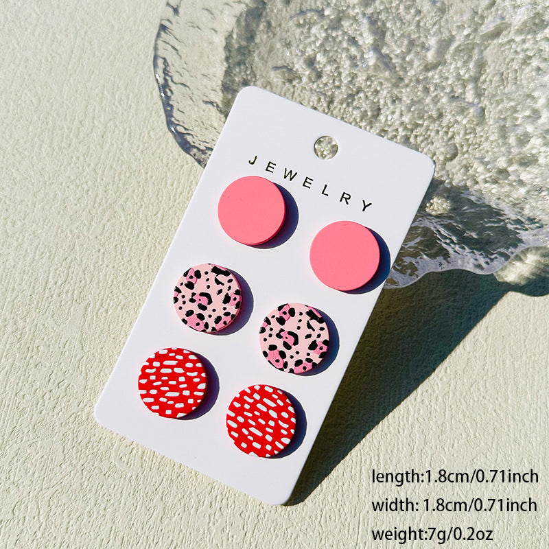 Wholesale printing spray paint clay texture colorful round cute contrast color ear studs  earrings