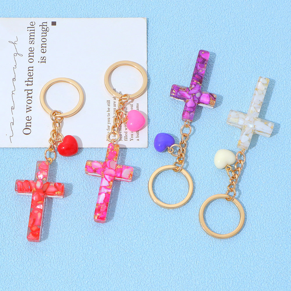 Wholesale Trendy Resin Cross Keychain with Glitter Filled Pendant,  Fashion Accessory for Girls