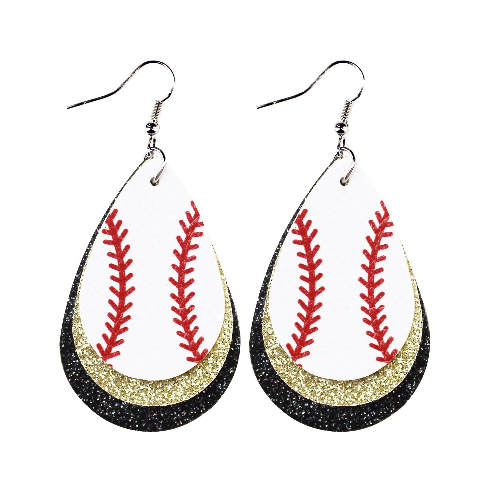 Wholesale drop-shaped round baseball  Leather earrings