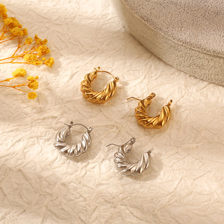 Wholesale Stainless Steel Earrings Light Luxury   Plated with 18K Twist Earrings