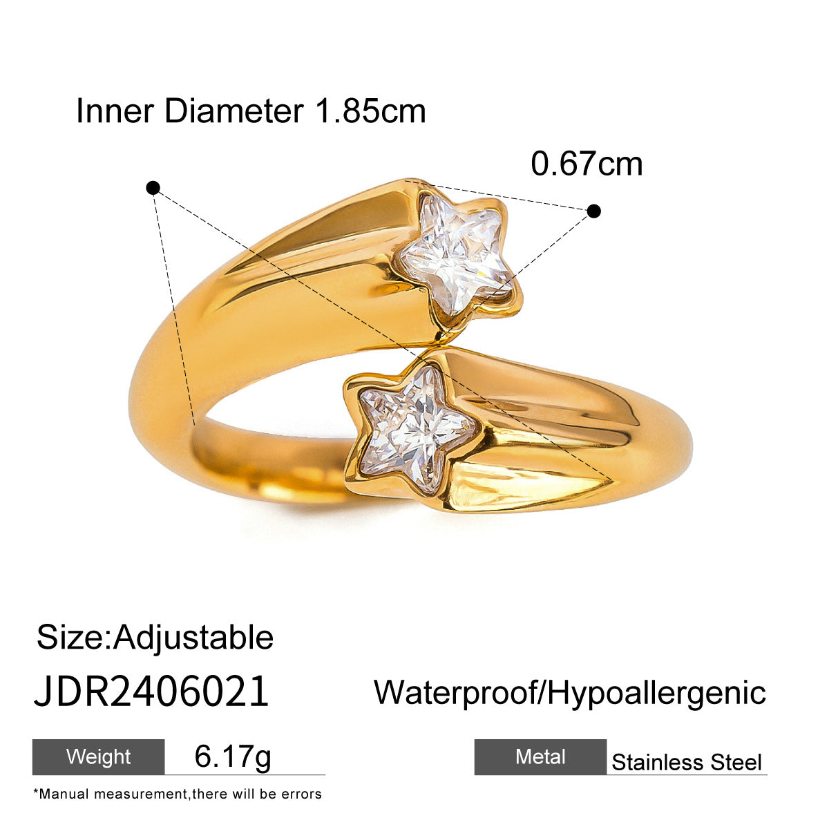 Wholesale 18k Gold Stainless Steel Zircon Opening Ring