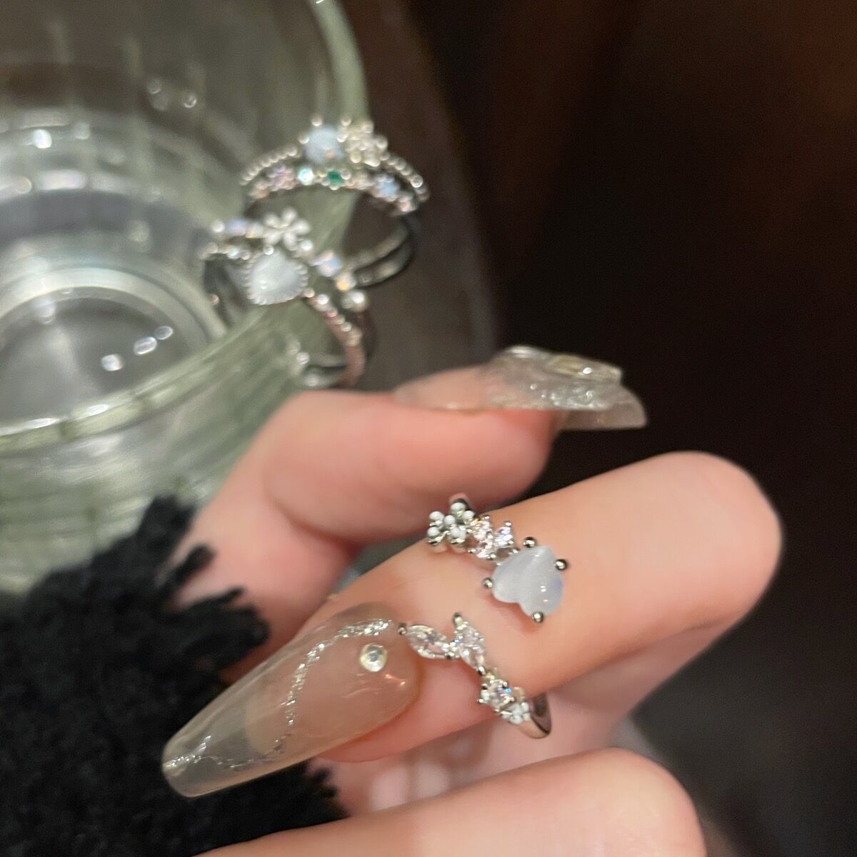 Wholesale Love Moonlight Aquamarine Zircon Open Adjustable Opening Ring