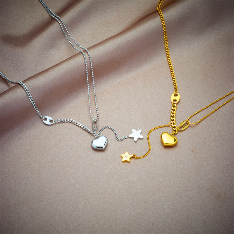 Wholesale Star Tassel Three-dimensional Peach Heart Clavicle Necklace Titanium Steel Necklaces ACC-NE-QianYue004